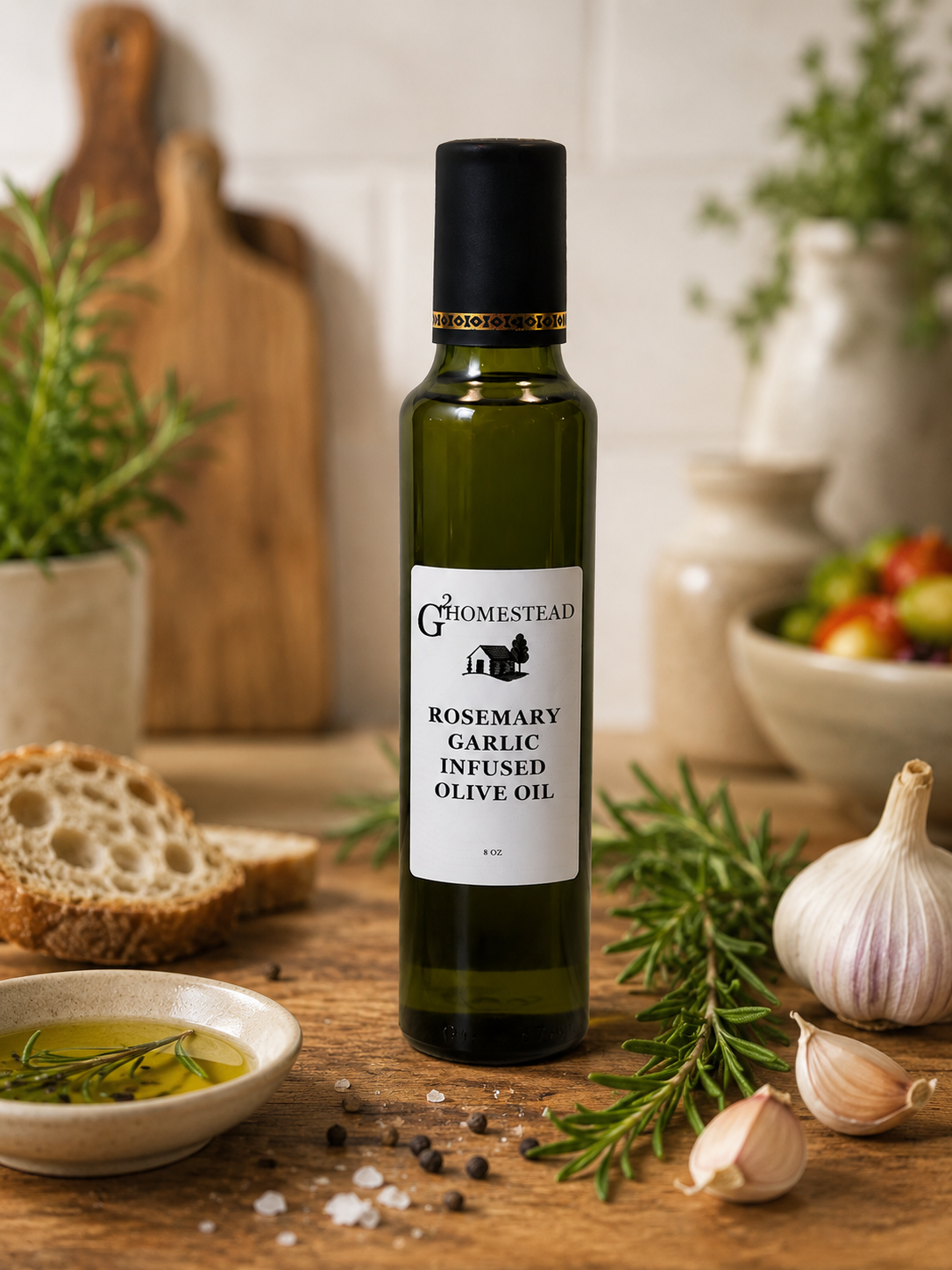 Rosemary-Garlic-Infused-Olive-Oil-1-1.png Rosemary Garlic Infused Olive Oil 8 oz bottle