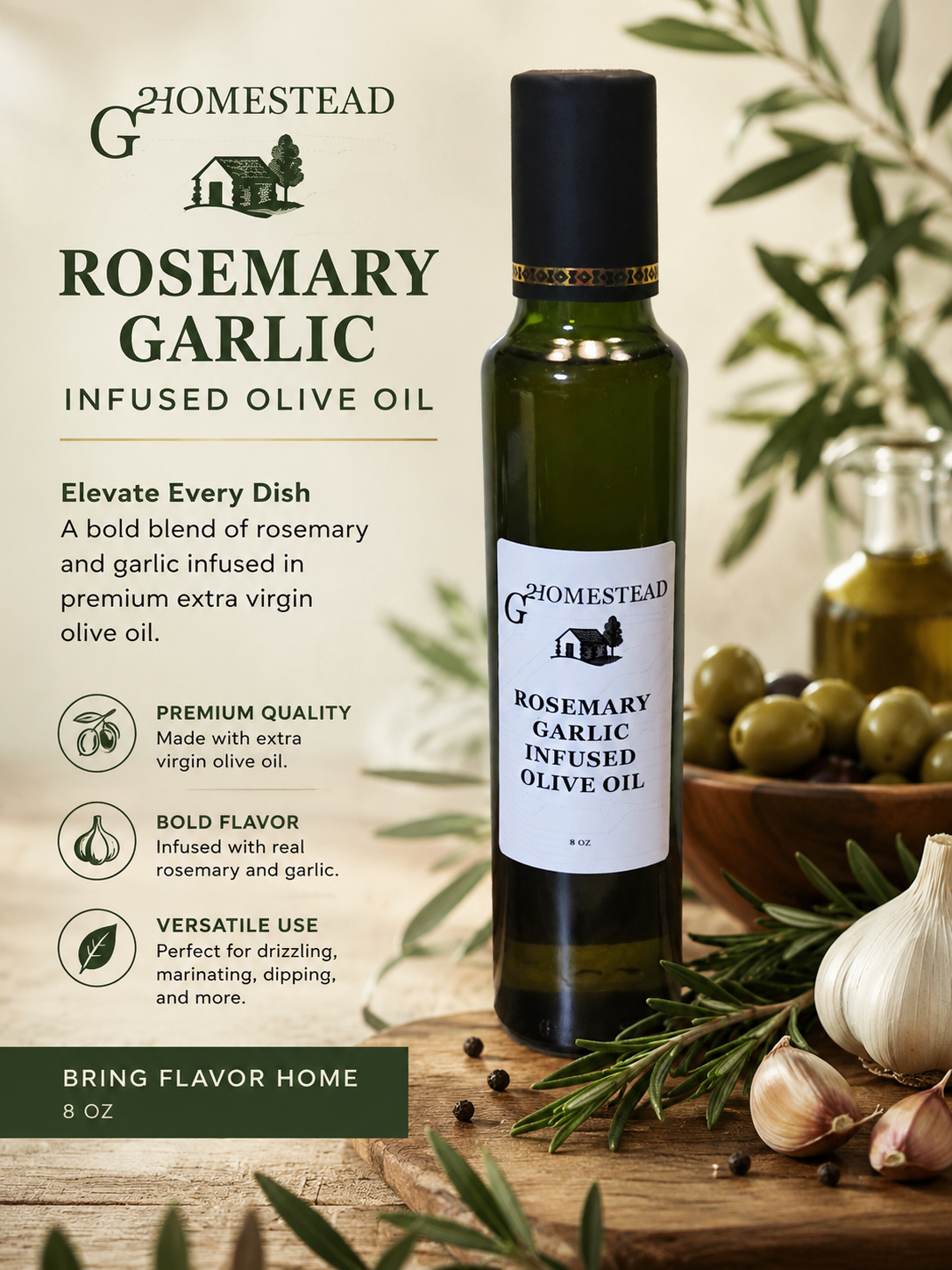 Rosemary-Garlic-Infused-Olive-Oil1-1.png Rosemary Garlic Infused Olive Oil 8 oz bottle photo