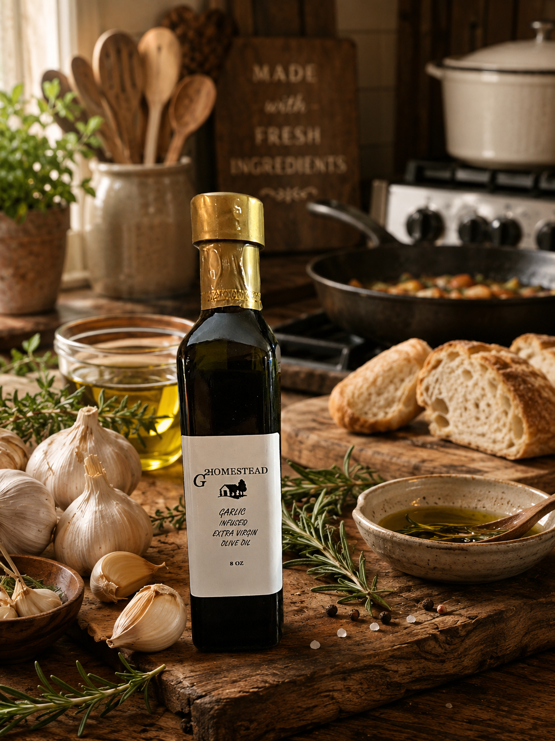 Garlic Infused Olive Oil 8oz G2 Homestead garlic infused olive oil 8 oz bottle